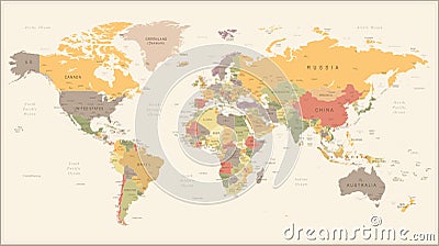 Vintage Retro World Map - illustration Stock Photo