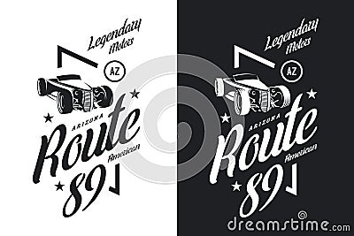 Vintage roadster car black and white isolated vector logo. Vector Illustration