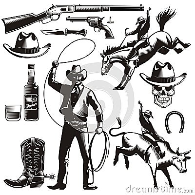 Vintage Rodeo Elements Set Vector Illustration