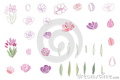 Vintage romantic vector of fashionable bouquets of flowers. Vector Illustration