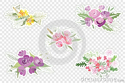 Vintage romantic vector of fashionable bouquets of flowers. Vector Illustration