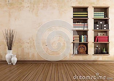 Vintage room with bookshelves Stock Photo