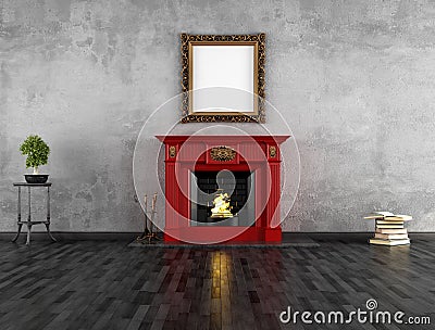 Vintage room with fireplace Stock Photo