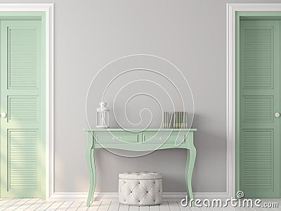 Vintage room with pastel gray and green color 3d render Stock Photo
