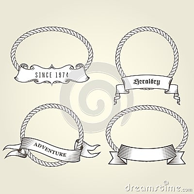 Vintage rope frames with banners - round rope frames Vector Illustration