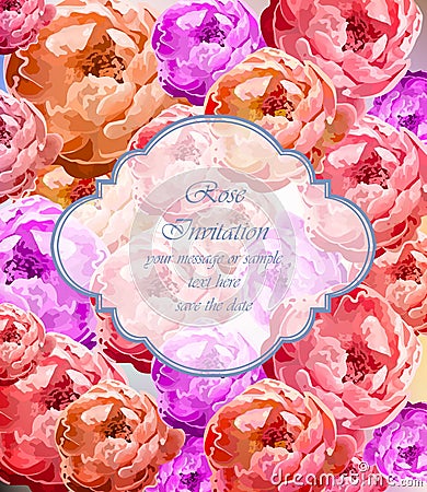 Vintage Rose flowers card Vector Retro beautiful bouquet Vector Illustration