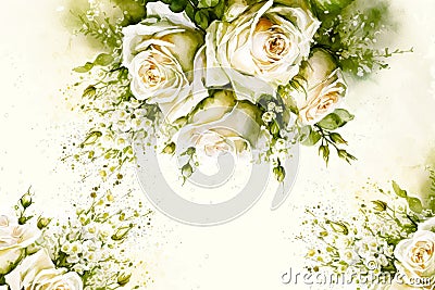Vintage rose watercolor background wedding elegant card. Botanical spring Generative AI wallpaper Stock Photo