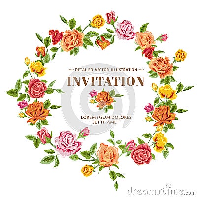 Vintage Roses Frame Card Vector Illustration