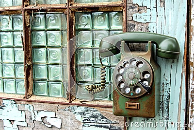 Vintage rotary phones in retro environmental Stock Photo