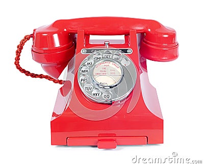 Vintage Rotary Red Telephone Stock Photo