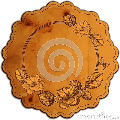 Vintage round frame adorned with roses. Vector Illustration