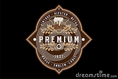 Vintage Round Retro Craft Beer Brewing Brewery Badge Emblem Label Logo Design Vector Illustration