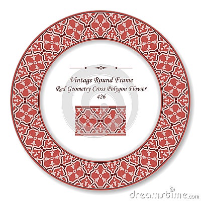 Vintage Round Retro Frame 426 Red Geometry Cross Polygon Flower Vector Illustration