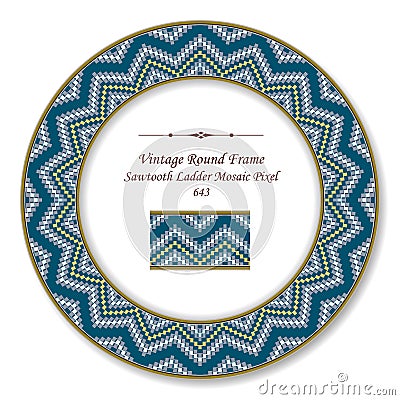 Vintage Round Retro Frame sawtooth ladder mosaic pixel geometry Vector Illustration