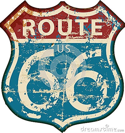 Vintage route 66 sign, grungy vector Vector Illustration