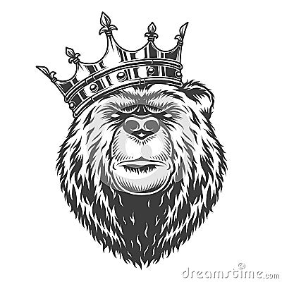 Vintage royal bear head in crown Vector Illustration