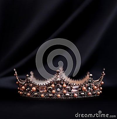 Vintage royal crown, jewellery on black background. Concept of power and wealth Stock Photo