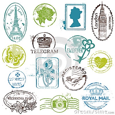 Vintage Rubber Stamp Collection Vector Illustration