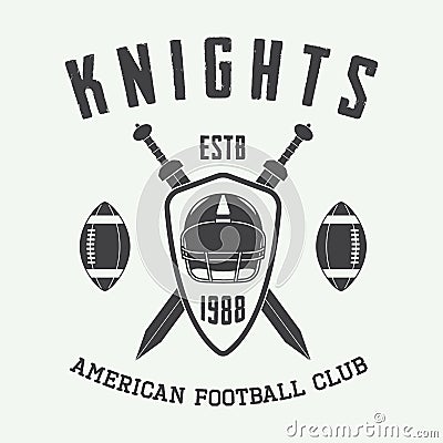 Vintage rugby and american football label, emblem or logo. Vector Illustration