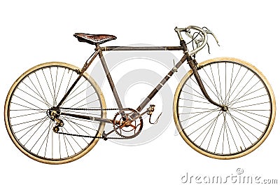 Vintage rusted race bike isolated on white Stock Photo