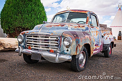 Vintage Rusted Studebaker Pickup Truck circa 1946 - Front View Editorial Stock Photo