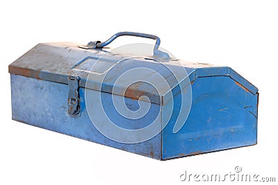 Vintage rusty blue steel tool box isolated Stock Photo