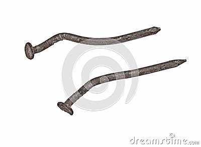 Vintage rusty nails over white Stock Photo