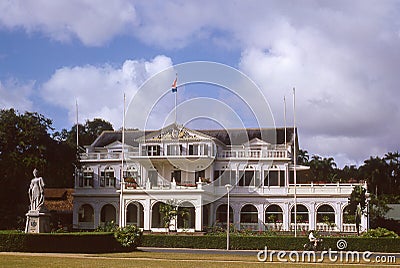 Vintage 1960's image of the Governor's Palace in Paramaribo, Suriname Editorial Stock Photo