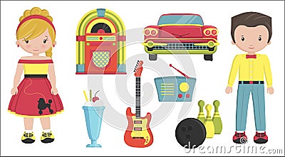 Vintage 1950s retro style item set Vector Illustration