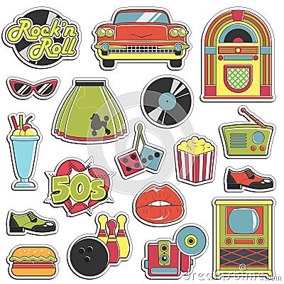 Vintage 1950s retro style stickers set Vector Illustration