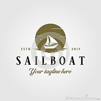 Vintage sailboat with sun or moon logo Vector Illustration