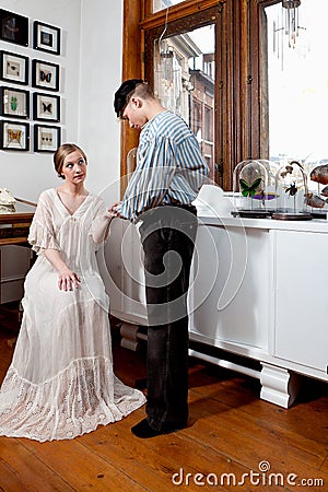 Vintage sailor and girl in victorian dress Stock Photo