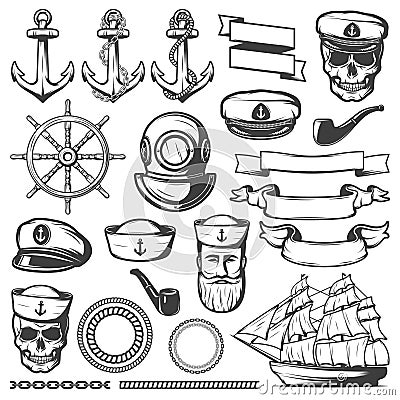 Vintage Sailor Naval Icon Set Vector Illustration