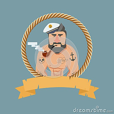 Vintage Sailor with a pipe Vector Illustration