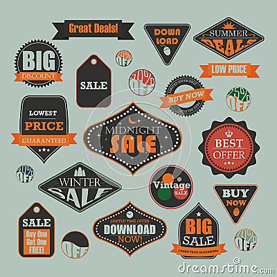 Vintage sale and promotional advertising labels Vector Illustration