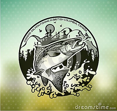 Vintage Salmon fishing emblems Vector Illustration