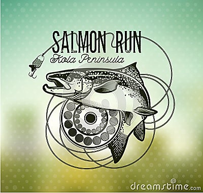 Vintage Salmon fishing emblems Vector Illustration