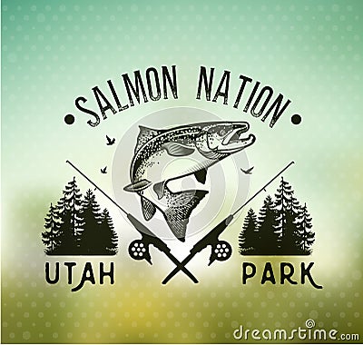 Vintage Salmon fishing emblems Vector Illustration