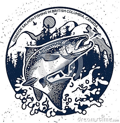 Vintage salmon fishing emblems Vector Illustration