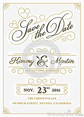 Vintage save the date card letterpress style Vector Illustration