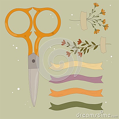vintage scissors with decorated flowers Vector Illustration