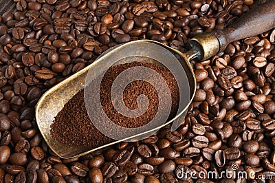 Vintage scoop with ground coffee Stock Photo