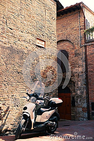 Vintage scooter in Tuscany Stock Photo