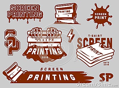 Vintage screen printing elements set Vector Illustration