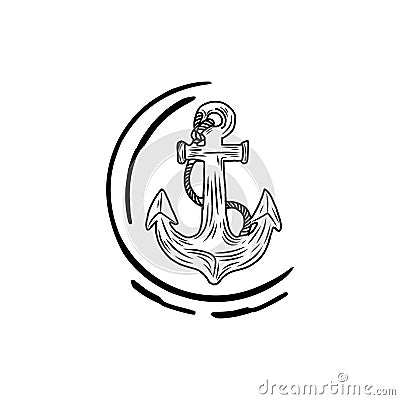 Vintage sea anchor with a rope Vector Illustration