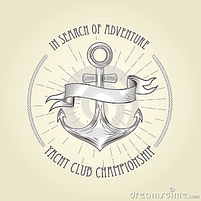 Vintage seafaring emblem - anchor and banner Vector Illustration