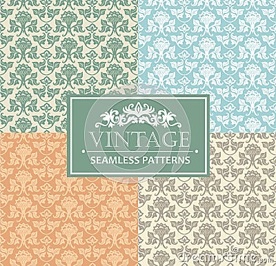 Vintage seamless background, antique, victorian silver ornament, floral luxury ornamental patterns. Vector Illustration