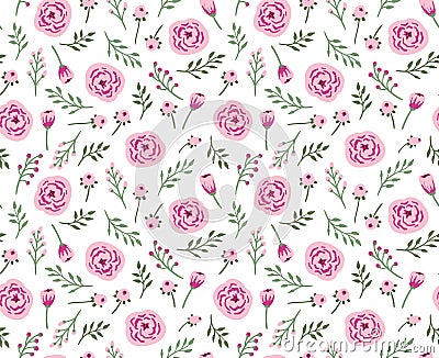 Vintage seamless background with field flowers and herbs. Vector Illustration