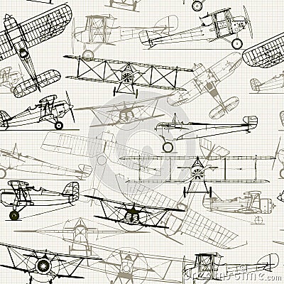 Vintage seamless background. Stylized airplane illustration Vector Illustration