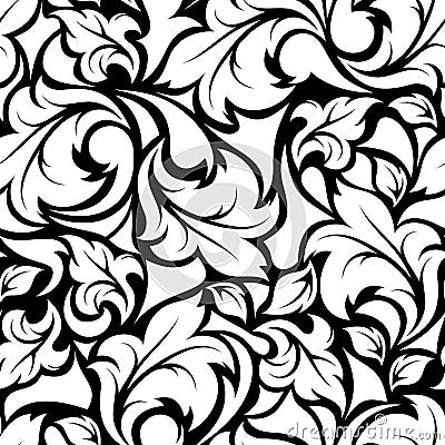 Vintage seamless black and white floral pattern. Vector illustration. Vector Illustration